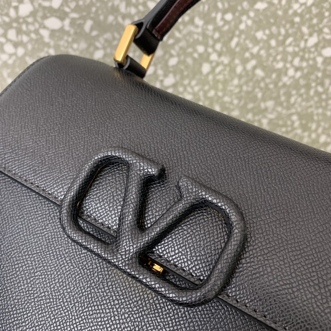 Valentino Garavani Vsling Medium Handbag in Black Grainy Calfskin 